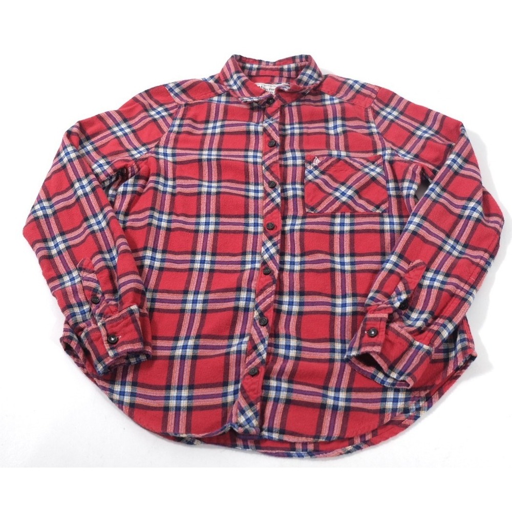 Abercrombie & Fitch Flannel Shirt Womens M Red Plaid Button Down Long Sleeve Top